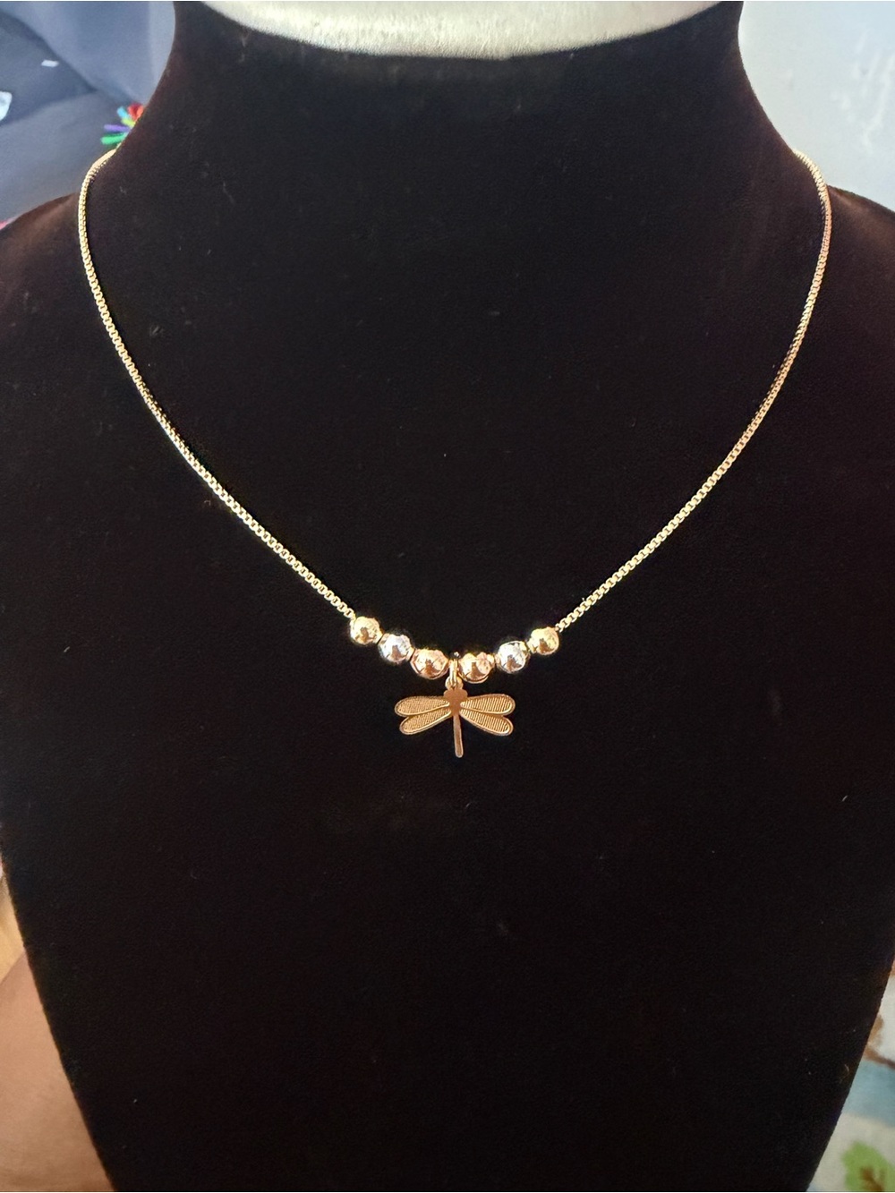 Gold Dragonfly Bead Necklace - Women's Jewelry three gold-plated items